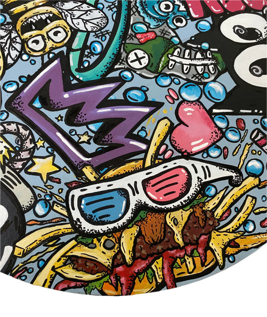 "Color Bomb" - Original 22" Birch Wood Painting