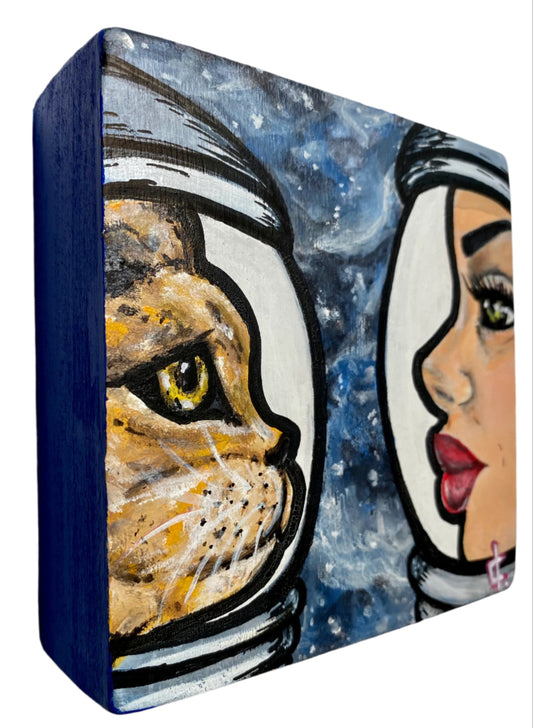 "Space Cadets" - 5" Original Birch Wood Painting