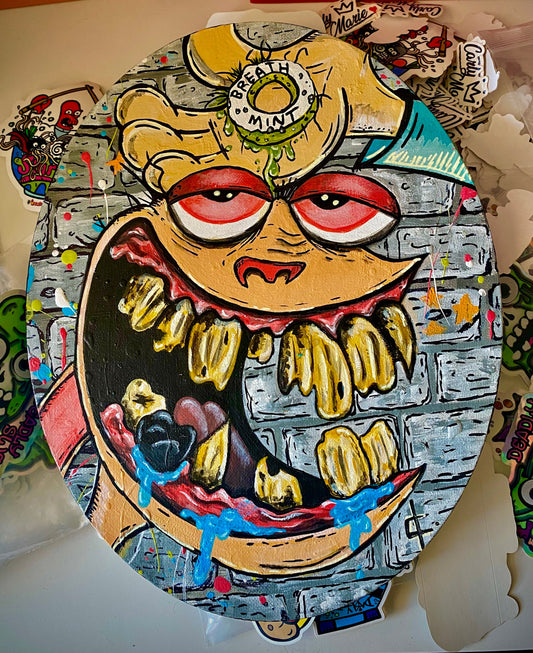 Ren & Stimpy Ren's Bad Breath acrylic painting by Edmonton artist Carly Marie