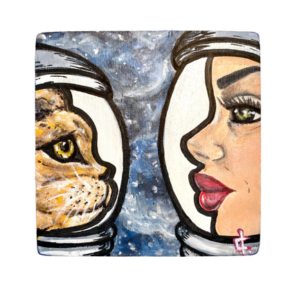 "Space Cadets" - 5" Original Birch Wood Painting
