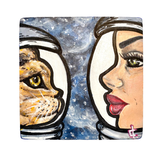 "Space Cadets" - 5" Original Birch Wood Painting